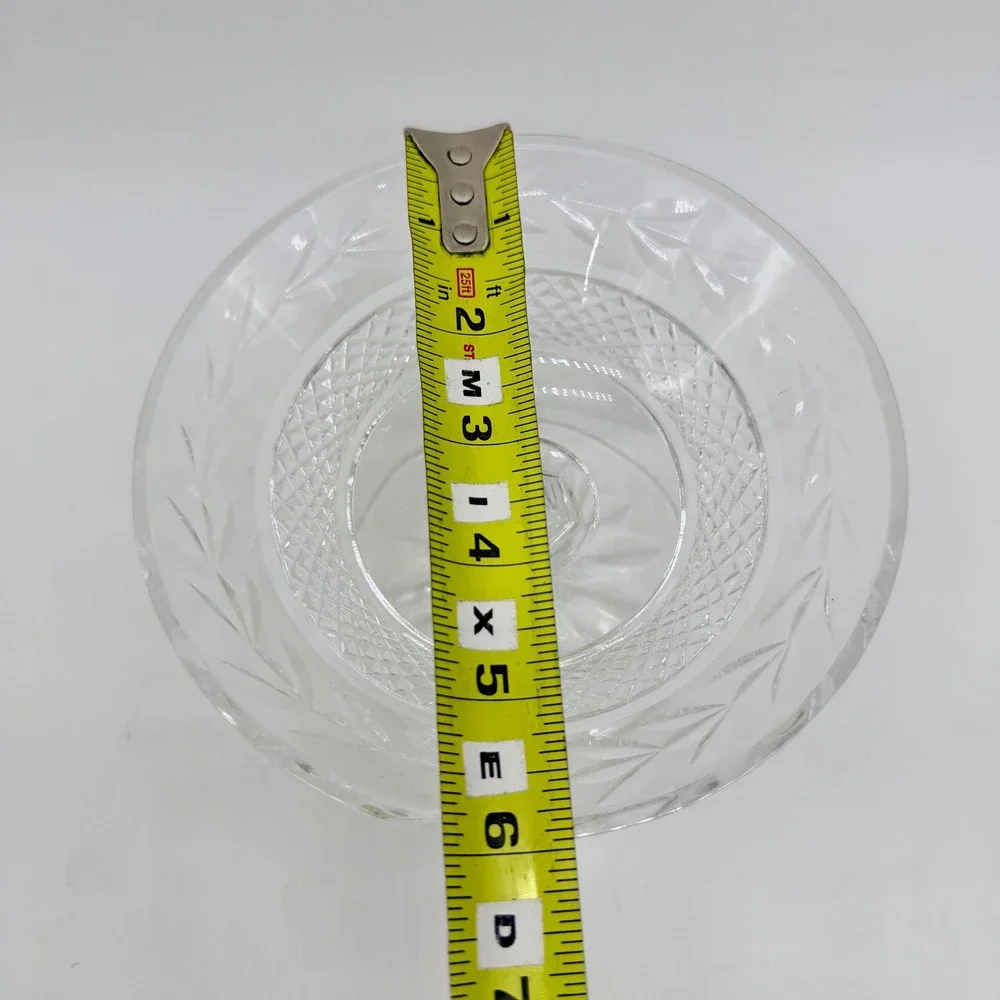 Vintage Cut Glass Pedestal Bowl Footed Candy Dish Laurel Leaf Etched Centerpiece